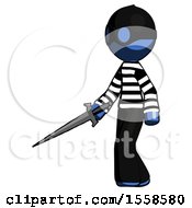 Poster, Art Print Of Blue Thief Man With Sword Walking Confidently