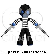 Blue Thief Man Two Sword Defense Pose