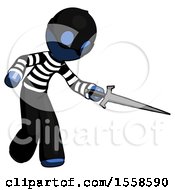 Blue Thief Man Sword Pose Stabbing Or Jabbing