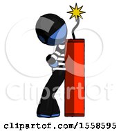 Poster, Art Print Of Blue Thief Man Leaning Against Dynimate Large Stick Ready To Blow
