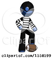 Blue Thief Man Standing With Foot On Football