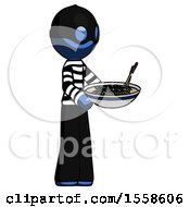 Poster, Art Print Of Blue Thief Man Holding Noodles Offering To Viewer