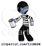 Poster, Art Print Of Blue Thief Man Begger Holding Can Begging Or Asking For Charity Facing Left