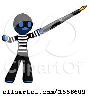 Poster, Art Print Of Blue Thief Man Pen Is Mightier Than The Sword Calligraphy Pose