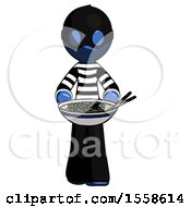 Poster, Art Print Of Blue Thief Man Serving Or Presenting Noodles