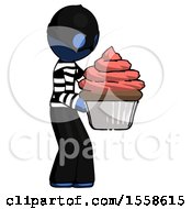 Poster, Art Print Of Blue Thief Man Holding Large Cupcake Ready To Eat Or Serve