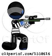 Poster, Art Print Of Blue Thief Man Kneeling Shooting Sniper Rifle