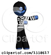 Poster, Art Print Of Blue Thief Man Presenting Something To His Left