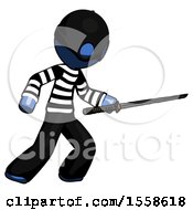 Poster, Art Print Of Blue Thief Man Stabbing With Ninja Sword Katana