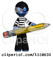 Poster, Art Print Of Blue Thief Man Writer Or Blogger Holding Large Pencil
