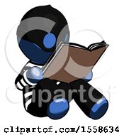 Poster, Art Print Of Blue Thief Man Reading Book While Sitting Down