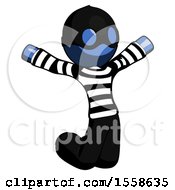 Poster, Art Print Of Blue Thief Man Jumping Or Kneeling With Gladness