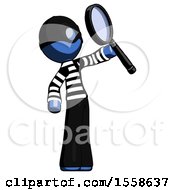 Poster, Art Print Of Blue Thief Man Inspecting With Large Magnifying Glass Facing Up