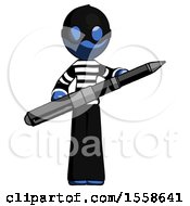 Poster, Art Print Of Blue Thief Man Posing Confidently With Giant Pen