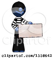Poster, Art Print Of Blue Thief Man Presenting Large Envelope