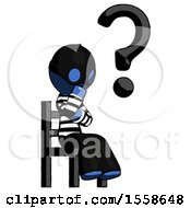 Poster, Art Print Of Blue Thief Man Question Mark Concept Sitting On Chair Thinking