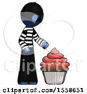 Blue Thief Man With Giant Cupcake Dessert