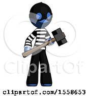 Poster, Art Print Of Blue Thief Man With Sledgehammer Standing Ready To Work Or Defend