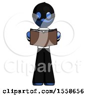 Poster, Art Print Of Blue Thief Man Reading Book While Standing Up Facing Viewer