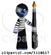 Blue Thief Man Holding Giant Calligraphy Pen