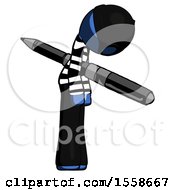 Poster, Art Print Of Blue Thief Man Impaled Through Chest With Giant Pen