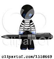 Poster, Art Print Of Blue Thief Man Weightlifting A Giant Pen