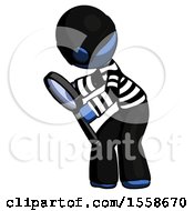 Blue Thief Man Inspecting With Large Magnifying Glass Left