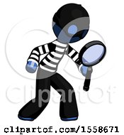 Poster, Art Print Of Blue Thief Man Inspecting With Large Magnifying Glass Right