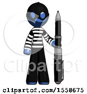 Blue Thief Man Holding Large Pen