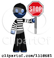Poster, Art Print Of Blue Thief Man Holding Stop Sign