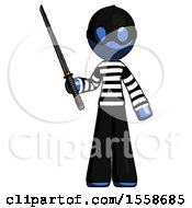 Poster, Art Print Of Blue Thief Man Standing Up With Ninja Sword Katana