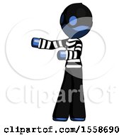 Poster, Art Print Of Blue Thief Man Presenting Something To His Right