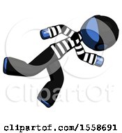 Poster, Art Print Of Blue Thief Man Running While Falling Down