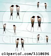 Clipart of Swallow Birds on Wires - Royalty Free Vector Illustration by merlinul #COLLC1558696-0175