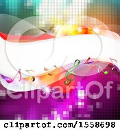Clipart of a Background of Music Notes and Waves over Pixels - Royalty Free Vector Illustration by merlinul #COLLC1558698-0175