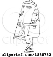 Cartoon Lineart Black Plumber Worker Man Carrying A Water Heater