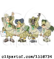 Boy Scout Troop And Leader Waving Goodbye Before Backpacking