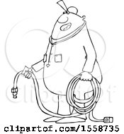 Poster, Art Print Of Cartoon Lineart Chubby Black Worker Man Holding An Air Hose