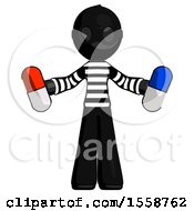 Poster, Art Print Of Black Thief Man Holding A Red Pill And Blue Pill