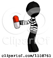 Black Thief Man Holding Red Pill Walking To Left