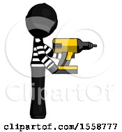 Black Thief Man Using Drill Drilling Something On Right Side