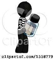 Black Thief Man Holding Glass Medicine Bottle