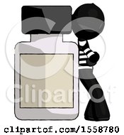 Poster, Art Print Of Black Thief Man Leaning Against Large Medicine Bottle