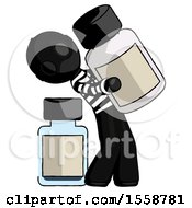 Poster, Art Print Of Black Thief Man Holding Large White Medicine Bottle With Bottle In Background