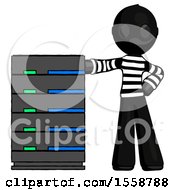 Poster, Art Print Of Black Thief Man With Server Rack Leaning Confidently Against It