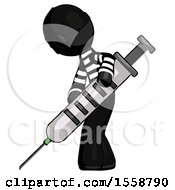 Black Thief Man Using Syringe Giving Injection