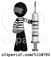 Black Thief Man Holding Large Syringe
