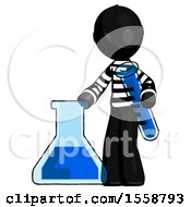 Poster, Art Print Of Black Thief Man Holding Test Tube Beside Beaker Or Flask
