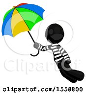 Black Thief Man Flying With Rainbow Colored Umbrella