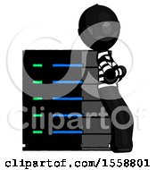Poster, Art Print Of Black Thief Man Resting Against Server Rack Viewed At Angle